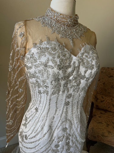 C2025-Berline - crystal beaded fitted wedding gown with long sleeves