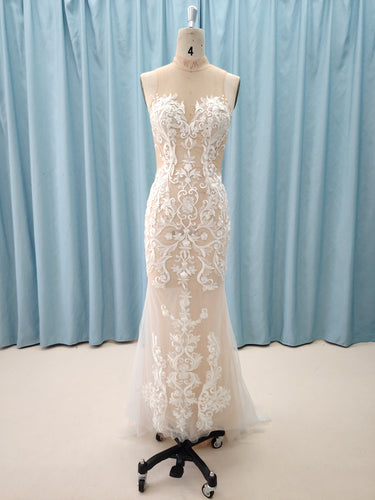 C2024-YG-FS939 - sheer illusion neck embroidered wedding gown