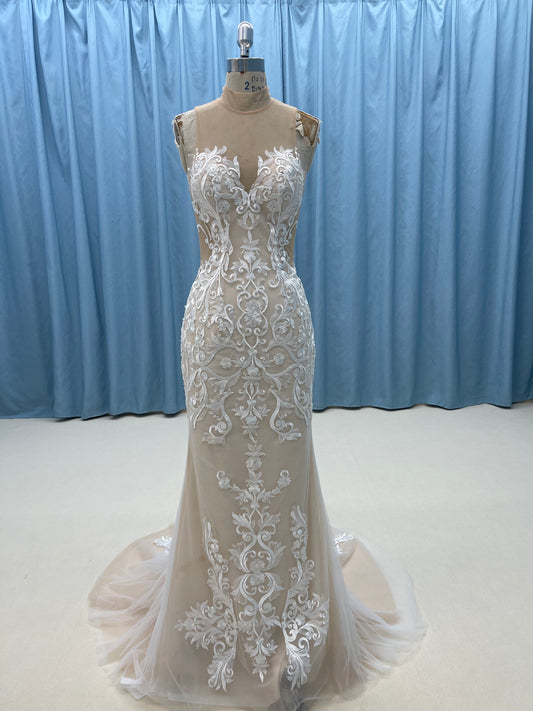 C2024-YG-FS939 - sheer illusion neck embroidered wedding gown