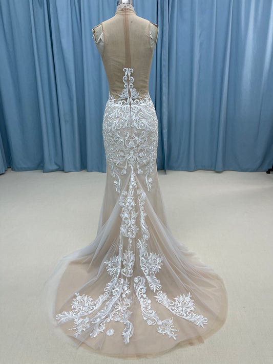 C2024-YG-FS939 - sheer illusion neck embroidered wedding gown