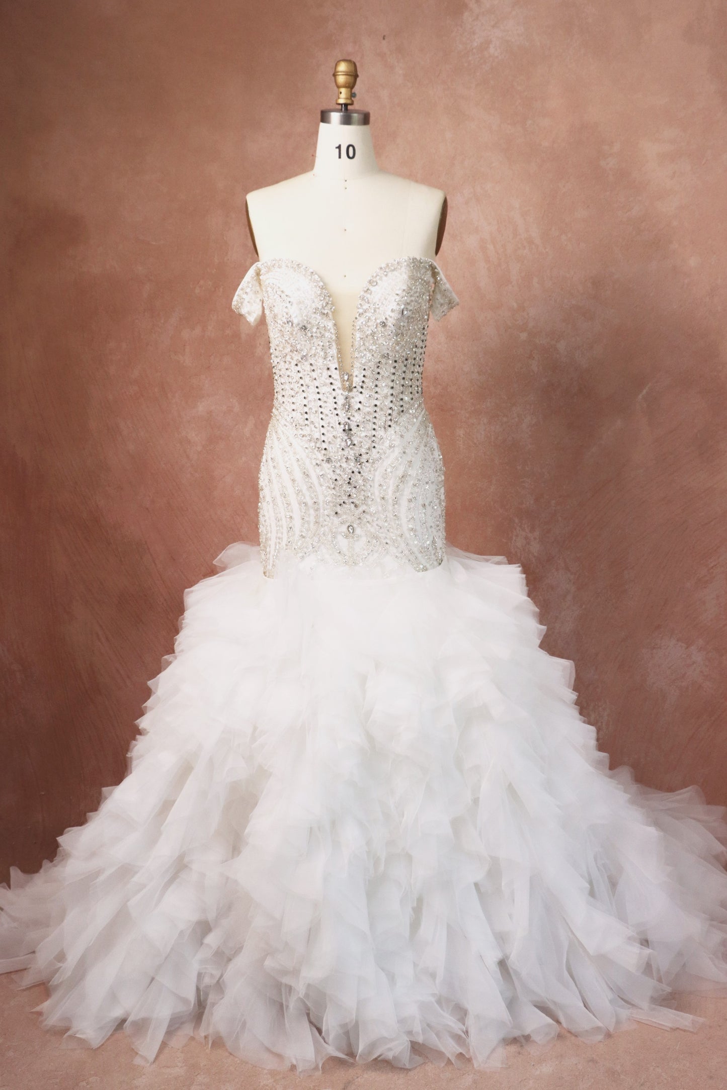 C2024-SMoore - strapless off the shoulder fit-to-flare beaded wedding gown