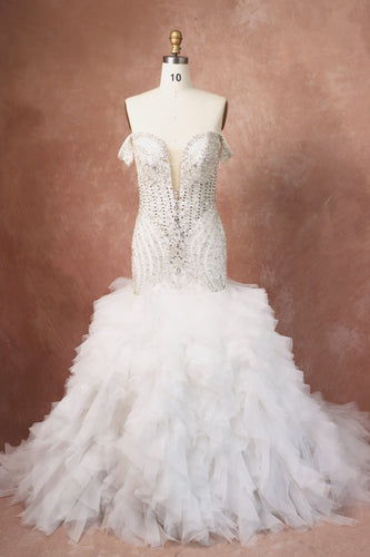 C2024-SMoore - strapless off the shoulder fit-to-flare beaded wedding gown