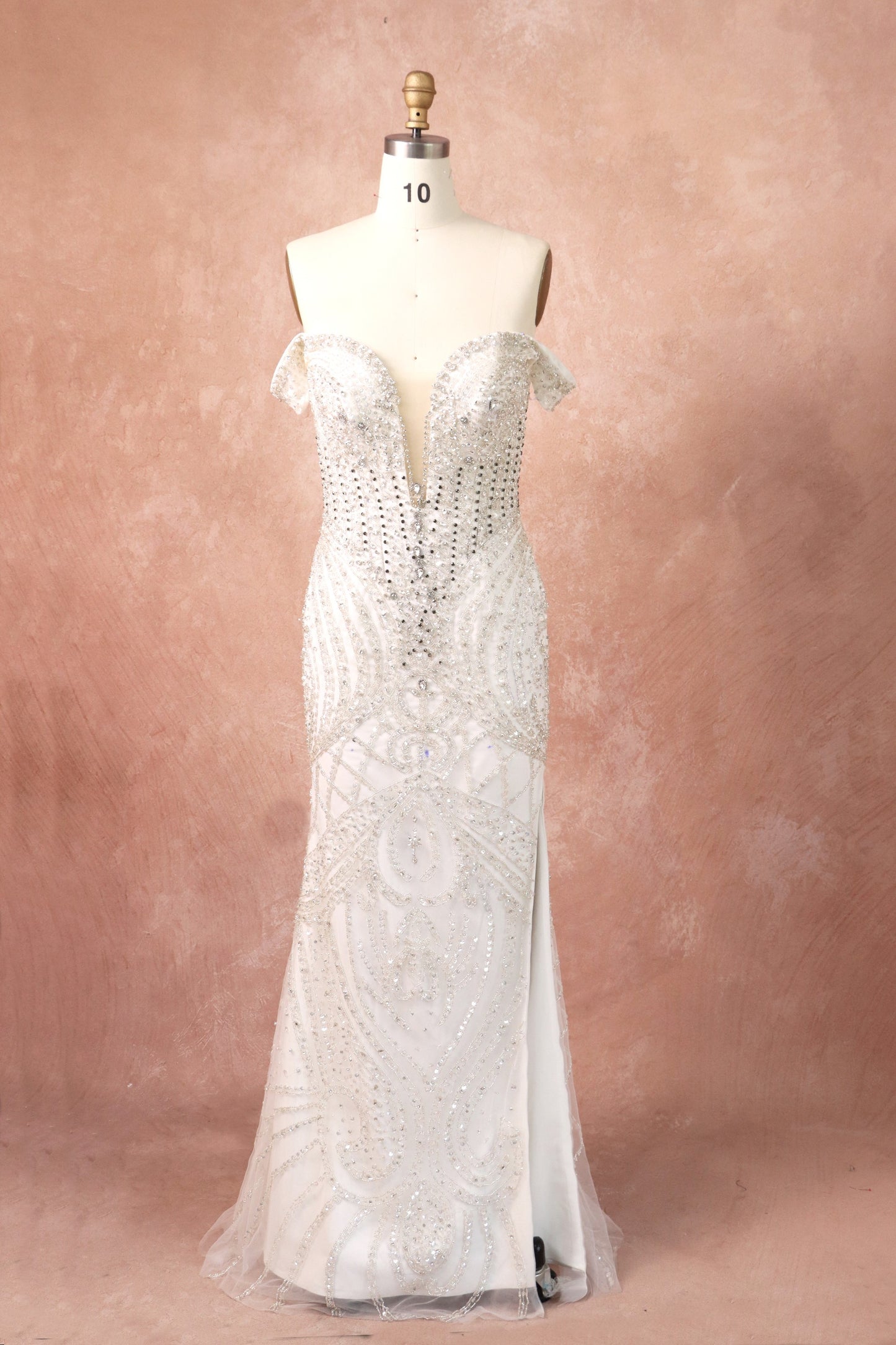 C2024-SMoore - strapless off the shoulder fit-to-flare beaded wedding gown