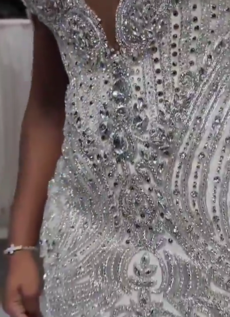 C2022-FF787 - off the shoulder fit-to-flare wedding gown with swarovski crystal beading and ruffle tulle mermaid skirt