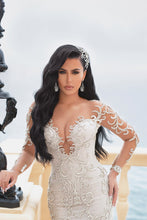 C2022-LS77 - Vestido de novia de alta costura de manga larga con pedrería