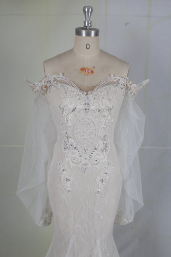 C2023-Hafizi - Off the shoulder cuff bishop long sleeve wedding gown