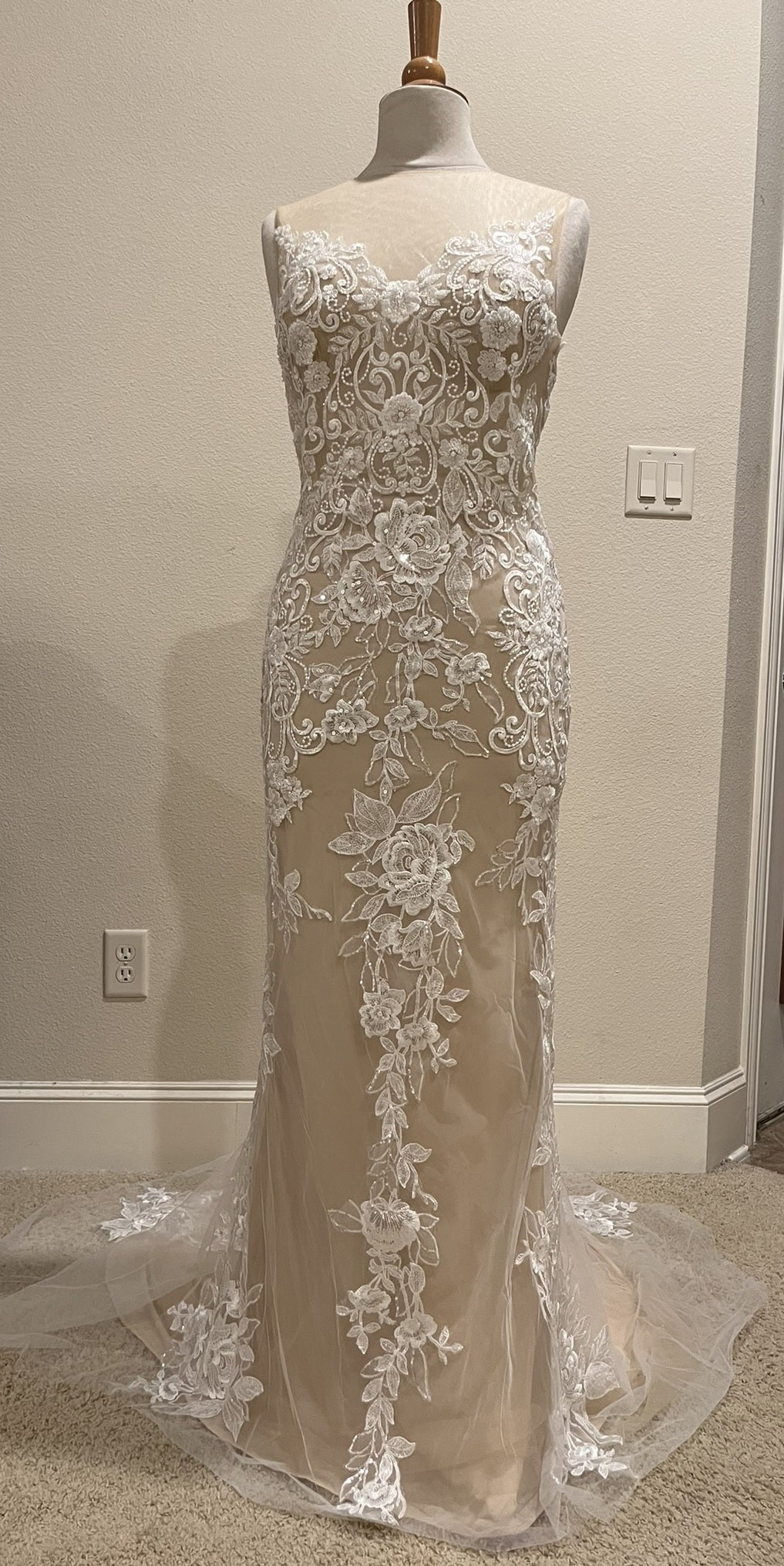 C2023-Abshire - sleeveless illusion neckline wedding gown with beaded embroidery and lace details