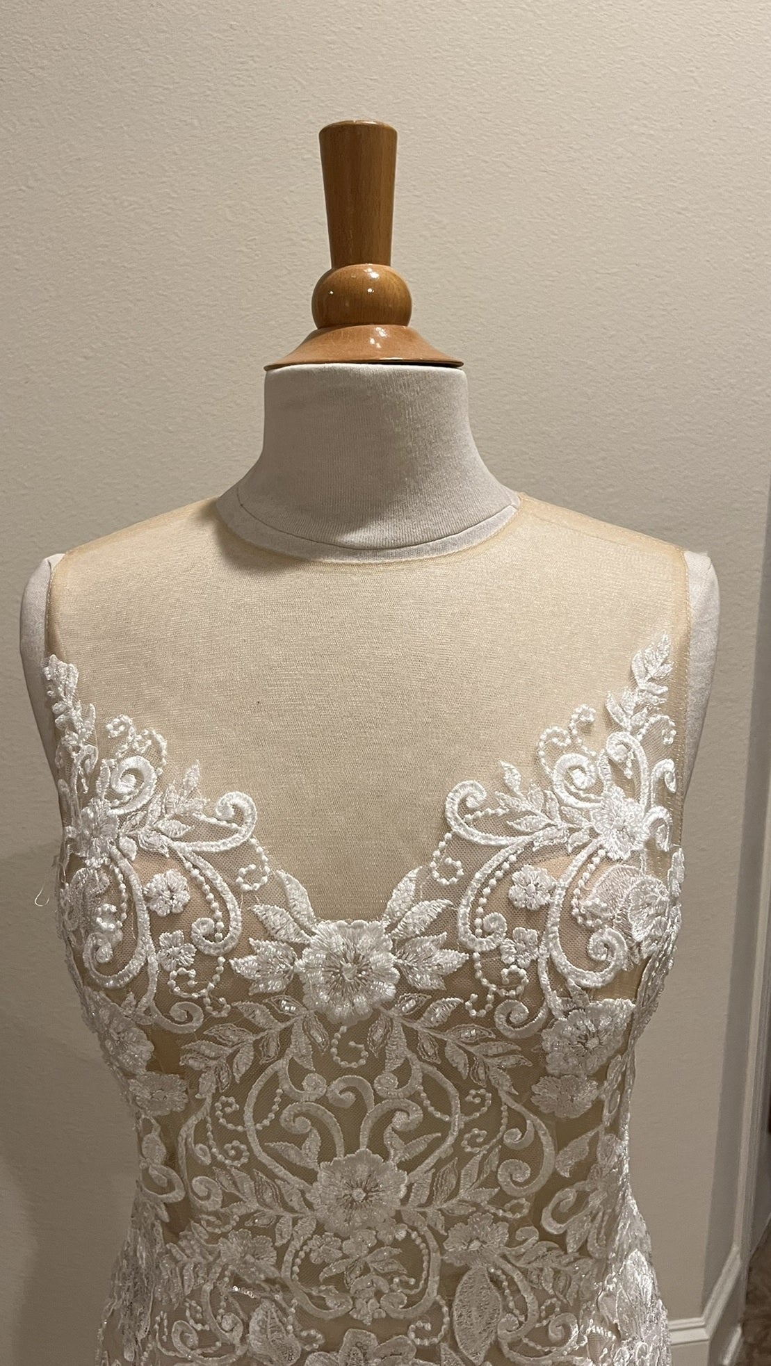 C2023-Abshire - sleeveless illusion neckline wedding gown with beaded embroidery and lace details