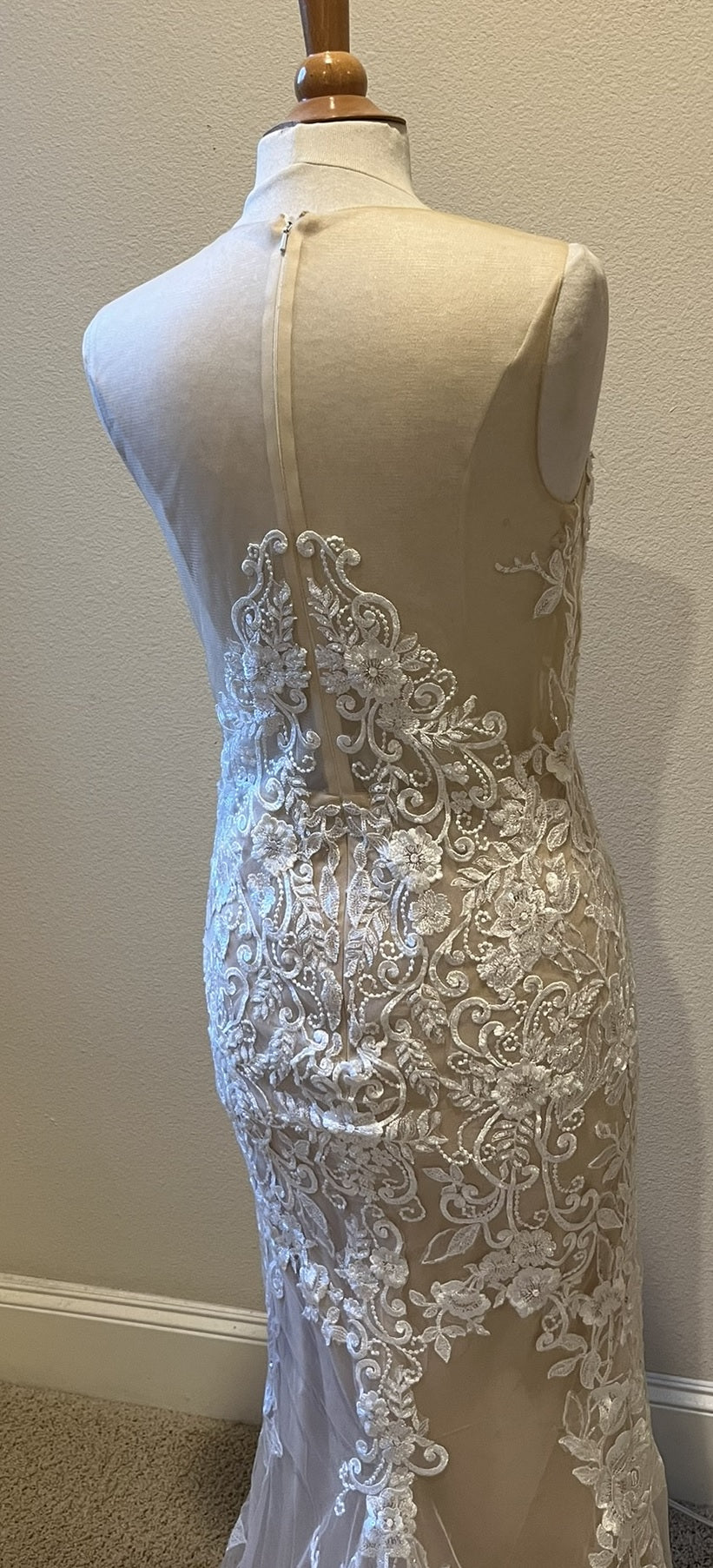 C2023-Abshire - sleeveless illusion neckline wedding gown with beaded embroidery and lace details