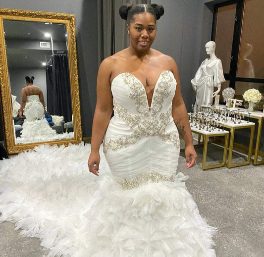 C2024-BLP578  Plus Size fit-and-Flare wedding gown with swarovski crystal bling