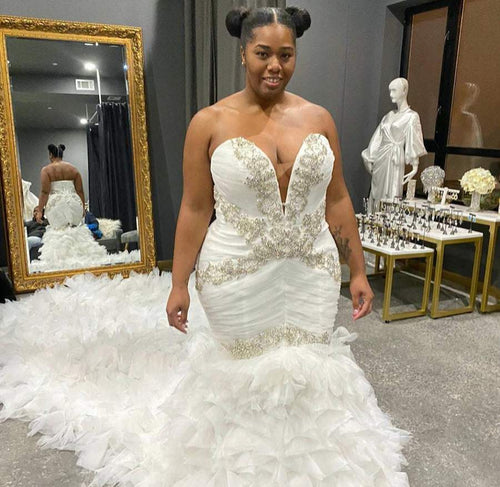 C2024-BLP578  Plus Size fit-and-Flare wedding gown with swarovski crystal bling