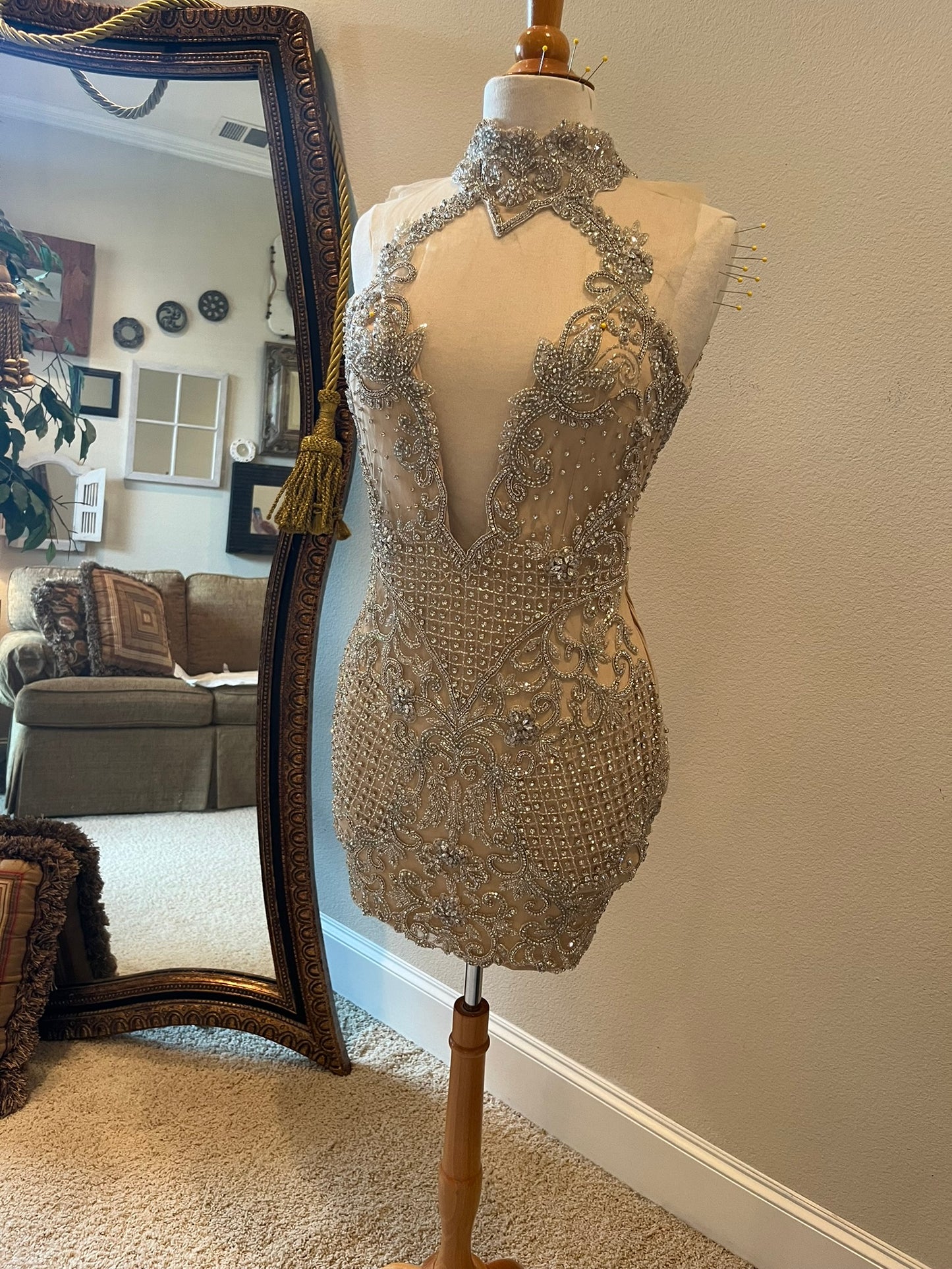 C2024-Milena - short crystal beaded halter cocktail dress