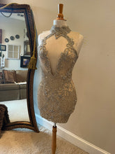 C2024-Milena - short crystal beaded halter cocktail dress