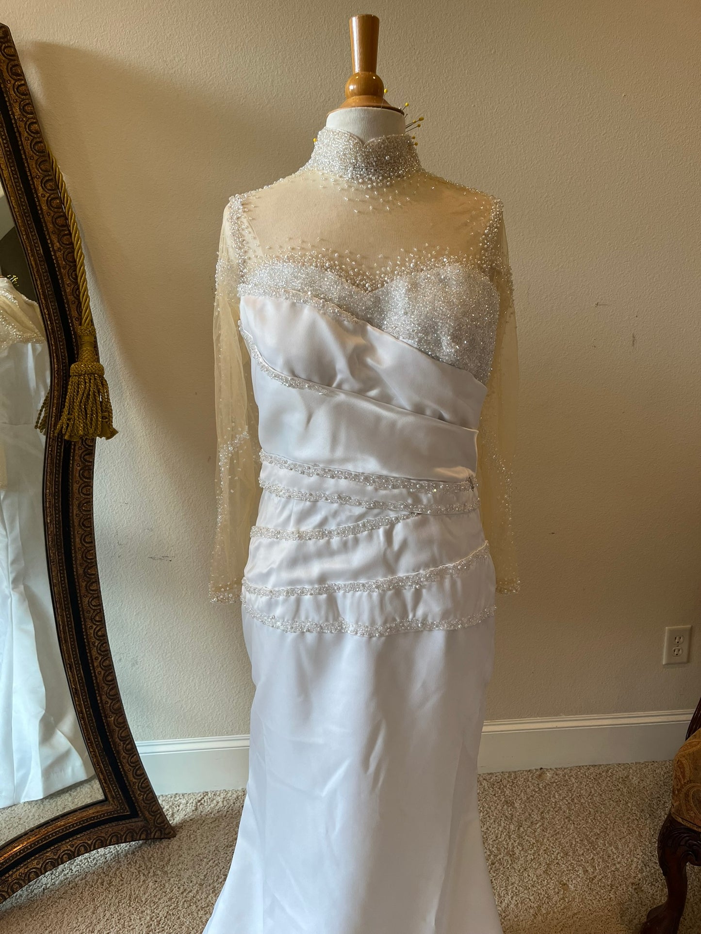 C2025-Aperkins - beaded sheer illusion neckline pleated bodice wedding gown