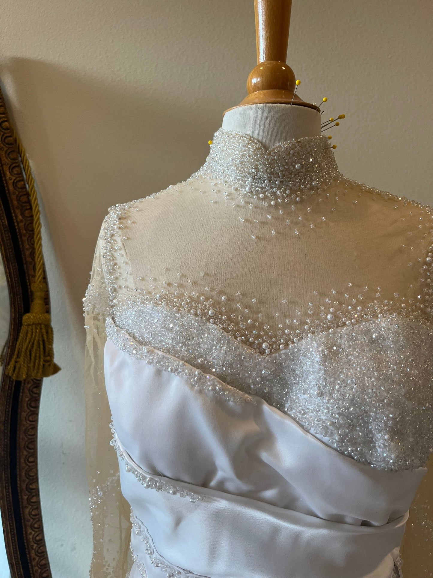 C2025-Aperkins - beaded sheer illusion neckline pleated bodice wedding gown