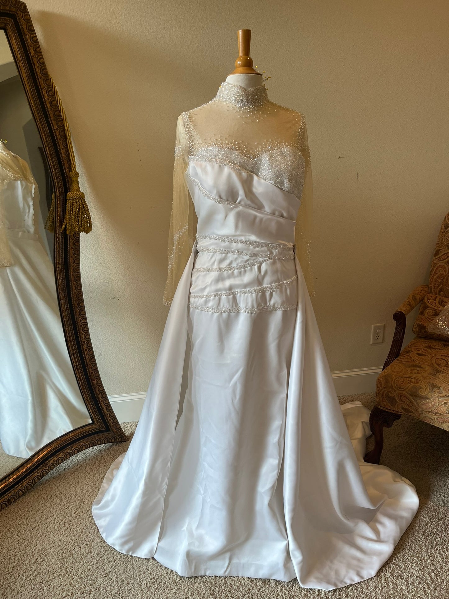C2025-Aperkins - beaded sheer illusion neckline pleated bodice wedding gown