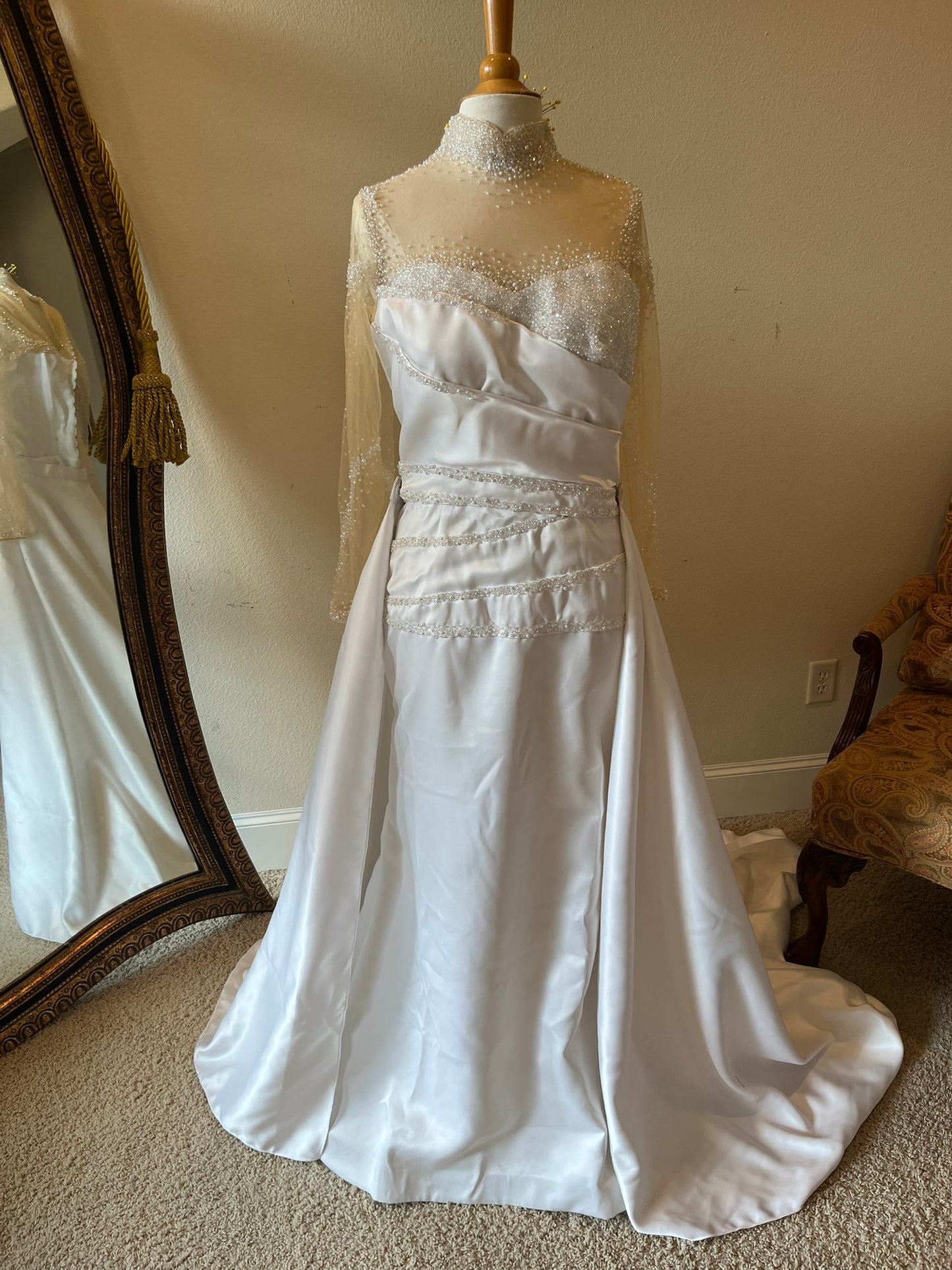 C2025-Aperkins - beaded sheer illusion neckline pleated bodice wedding gown