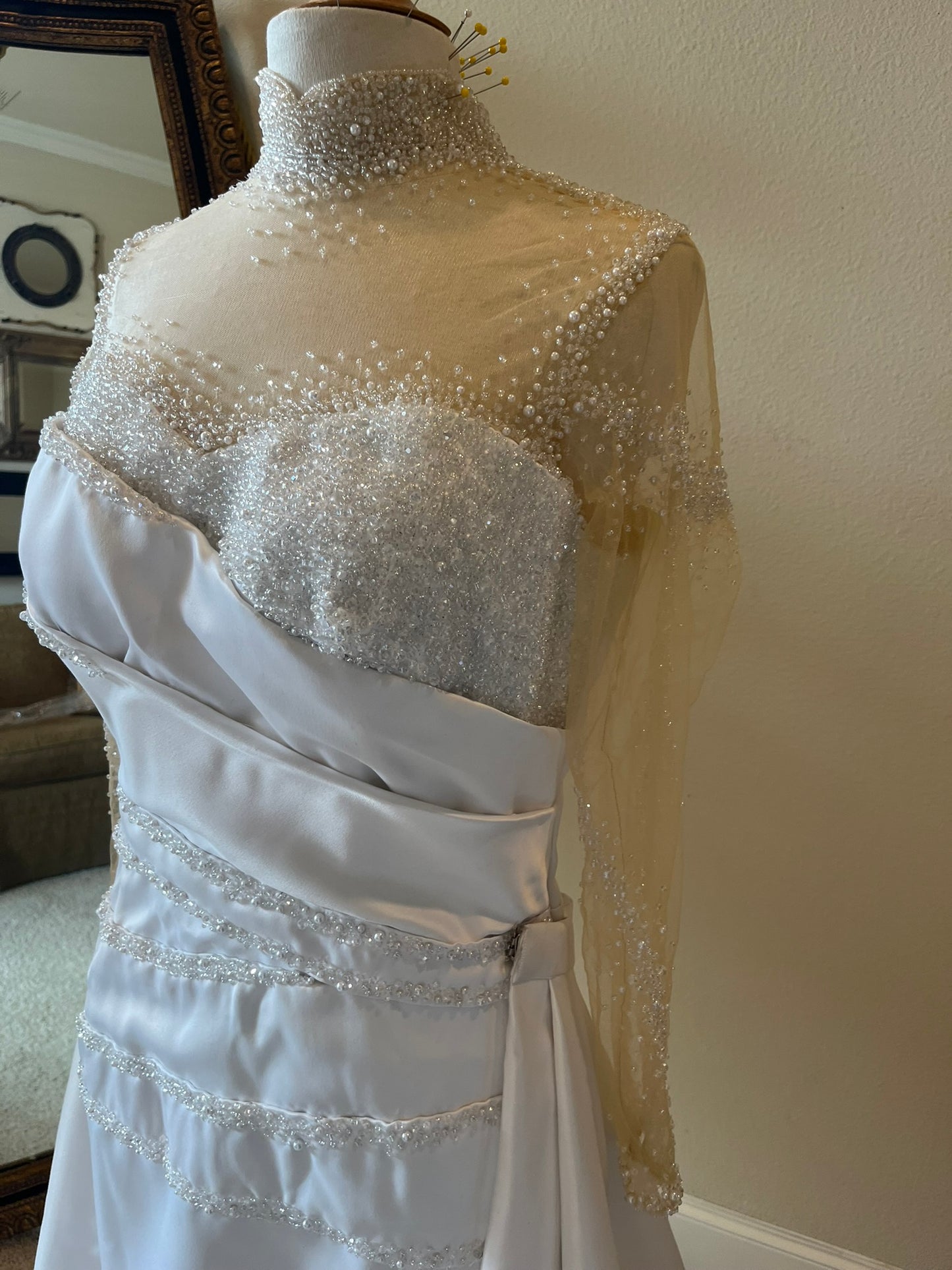 C2025-Aperkins - beaded sheer illusion neckline pleated bodice wedding gown