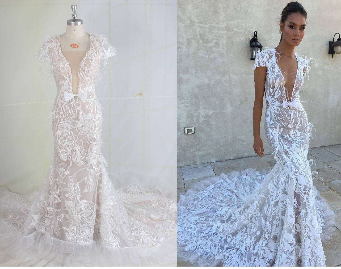 C2023-Ericka Laprell – robe de mariée à manches courtes et col en V inspirée de Berta Bridal 18-102