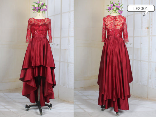 LE2001 - Illusion neckline three quarter sleeve high low mother of the bride dress