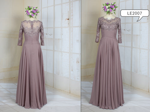 LE2007 - elbow length 3/4 long sleeve a-line mother of the bride formal dress