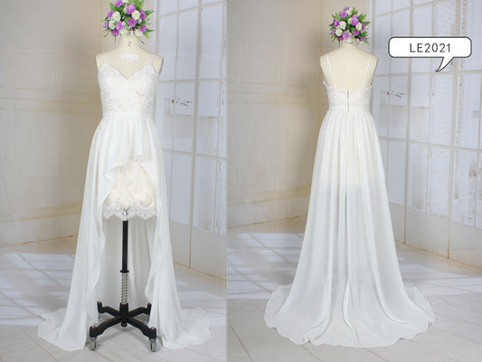 LE2021 - Spaghetti strap lace high low formal wedding dress