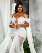 C2023-OS35P - off the shoulder fitted plus size beaded wedding gown