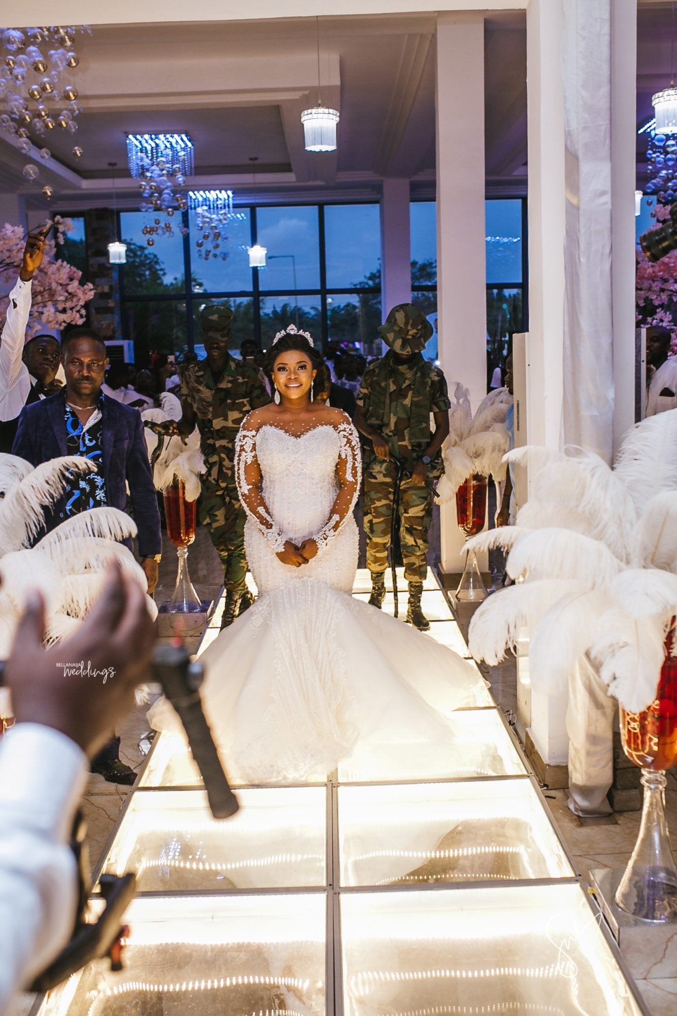 C2019-LSF19 - Sheer long sleeve fit-n-flare wedding gown for plus size bride with illusion neckline