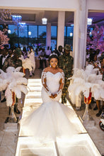 C2019-LSF19 - Sheer long sleeve fit-n-flare wedding gown for plus size bride with illusion neckline