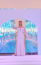 C2022-BB28x - Swarovski Crystal beaded Pageant Gown w Elegant long sleeves