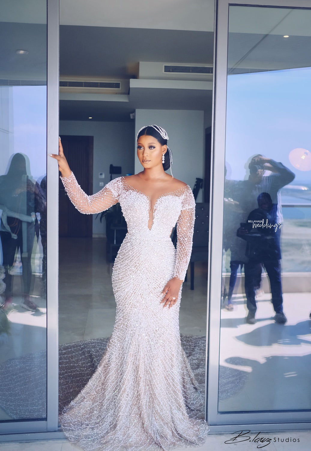 C2022-BB28x - Swarovski Crystal beaded Pageant Gown w Elegant long sleeves