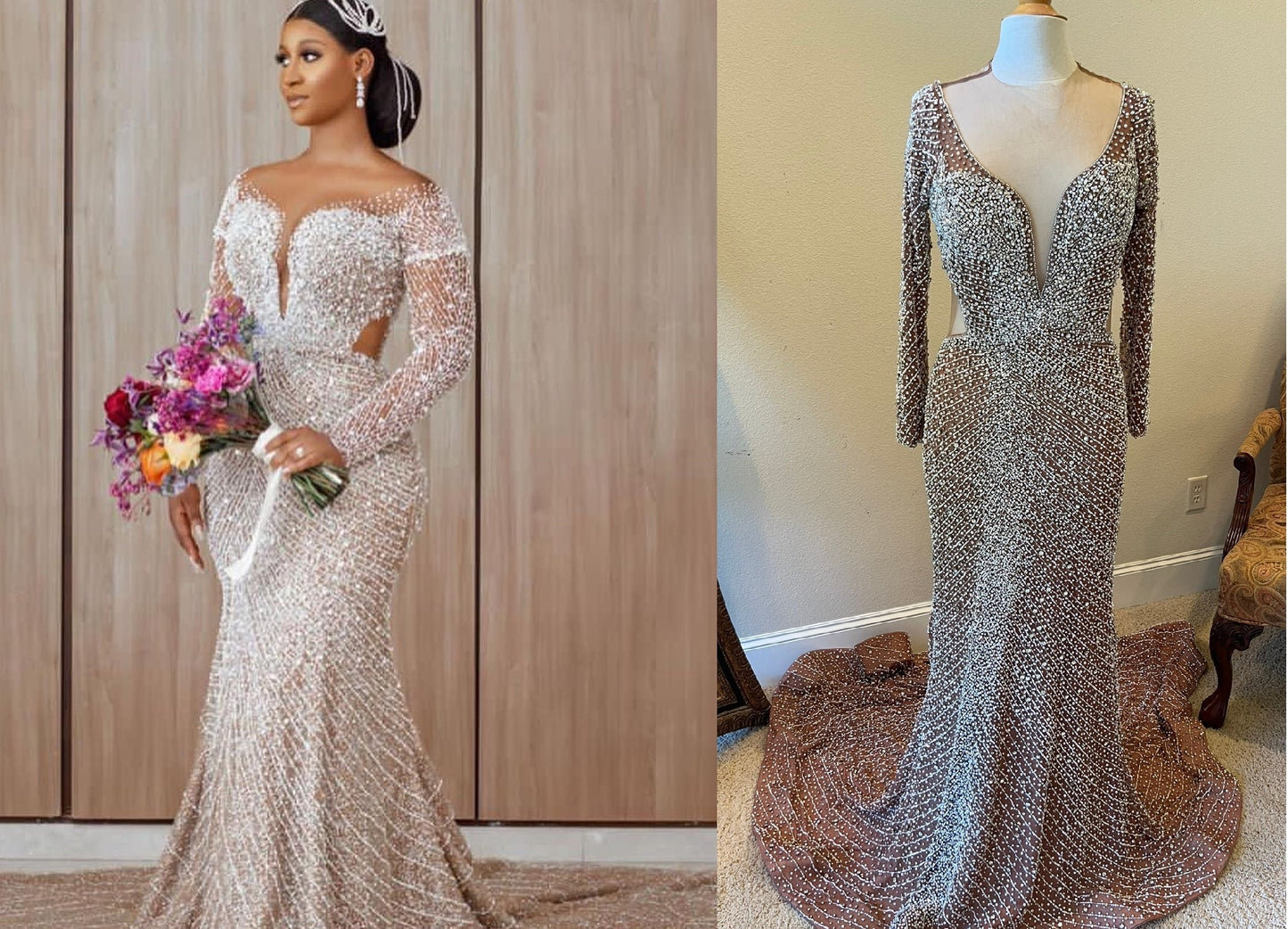 C2023-SWeeksD - Long Sleeve Pageant Gown with Rhinestones & Pearls