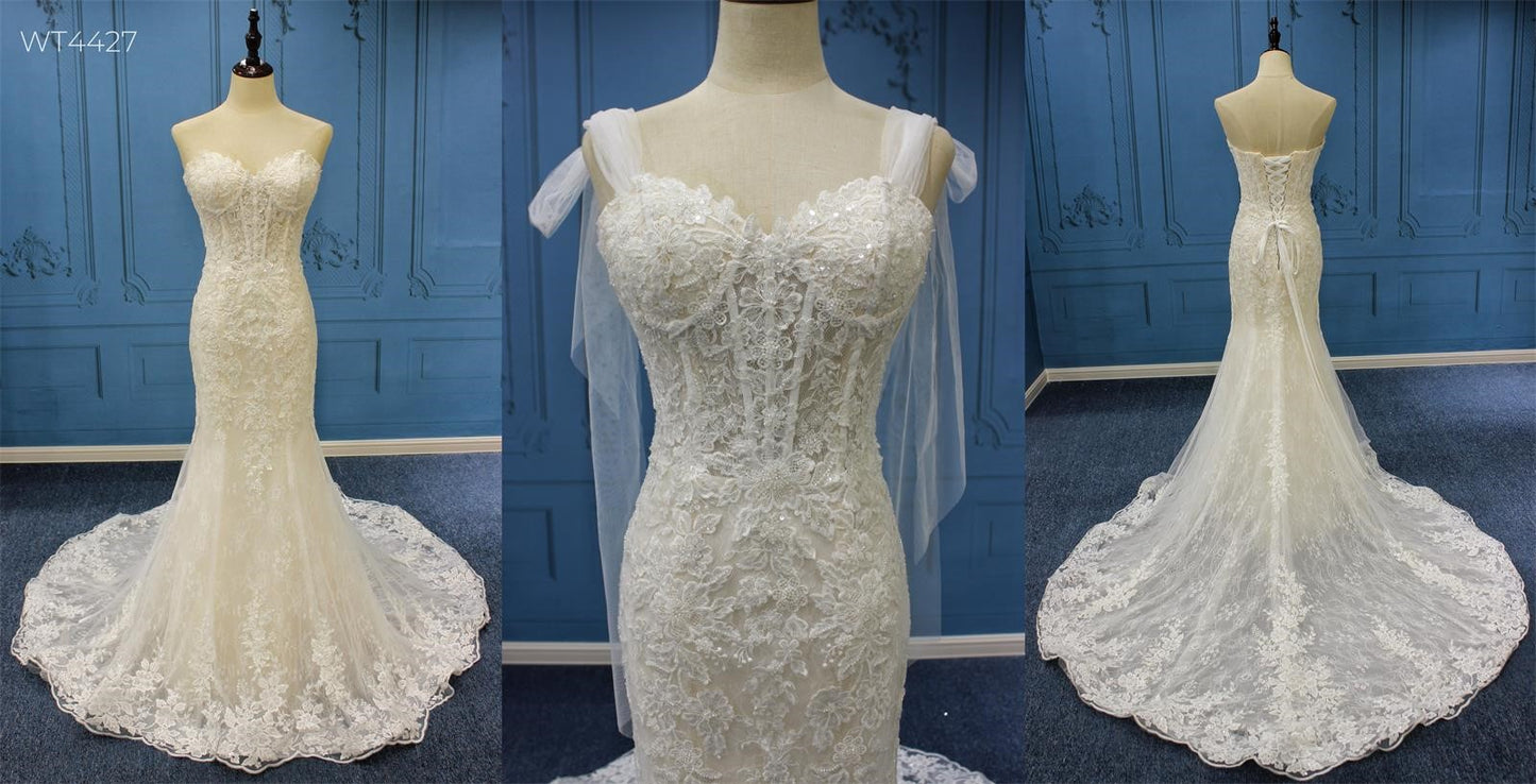 WT4427 corset bodice mermaid wedding dress with shoulder straps