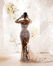 C2023-NLS2k - Sexy sheer nude long sleeve embroidered wedding gown
