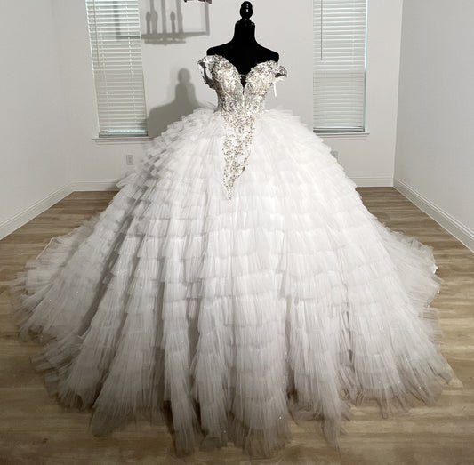 C2025-EA2844 - off the shoulder beaded bodice wedding ball gown