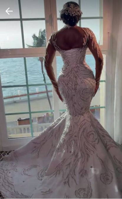 C2024-LSC78 - Swarovski Crystal beaded wedding gown with sheer long sl Darius Couture C2024-LSC78 - Swarovski Crystal beaded wedding gown with sheer long sl Darius Couture