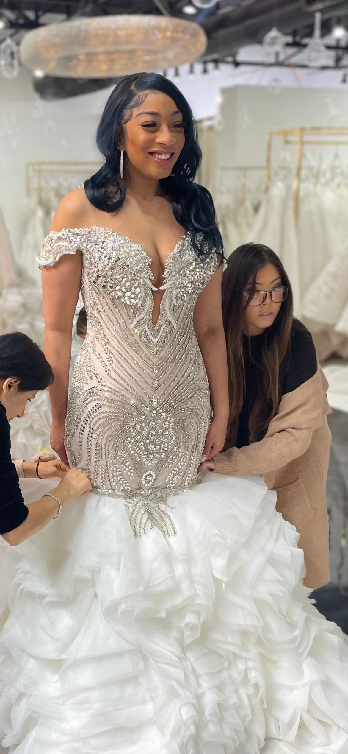 C2023-SC602 - off the shoulder swarovski crystal beaded fit-to-flare wedding gown