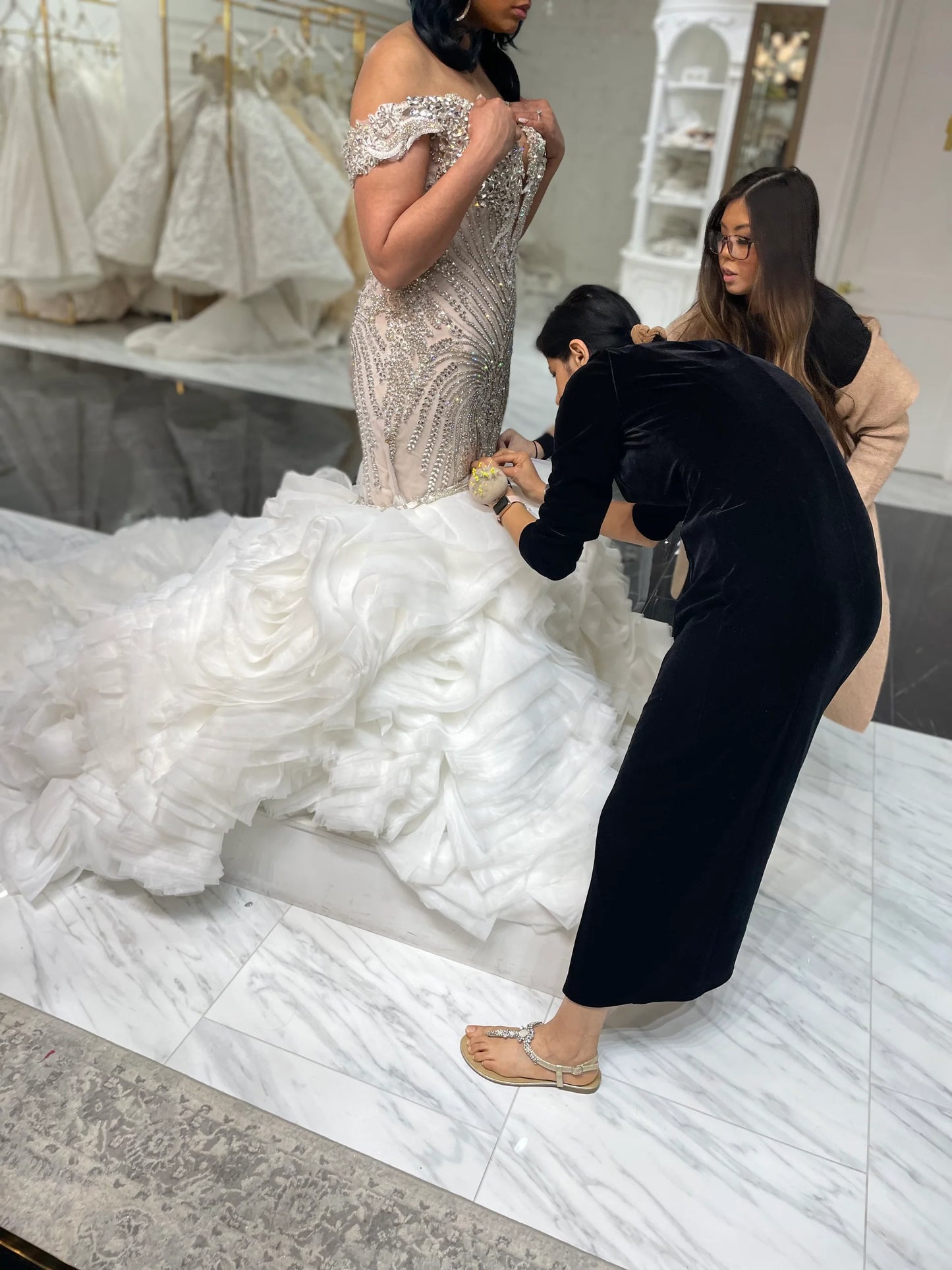 C2023-SC602 - off the shoulder swarovski crystal beaded fit-to-flare wedding gown