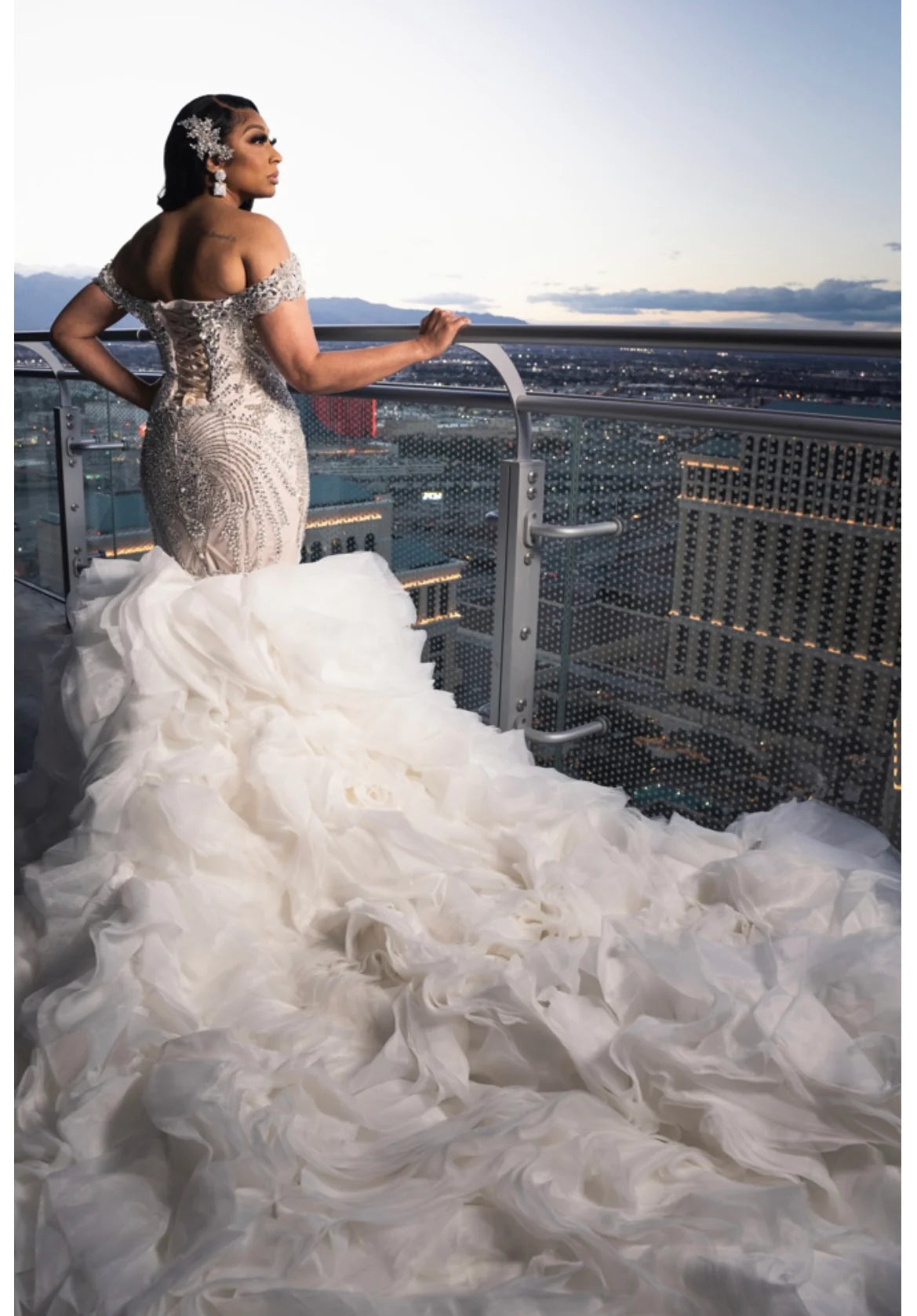 C2023-SC602 - off the shoulder swarovski crystal beaded fit-to-flare wedding gown