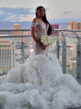 C2023-SC602 - off the shoulder swarovski crystal beaded fit-to-flare wedding gown