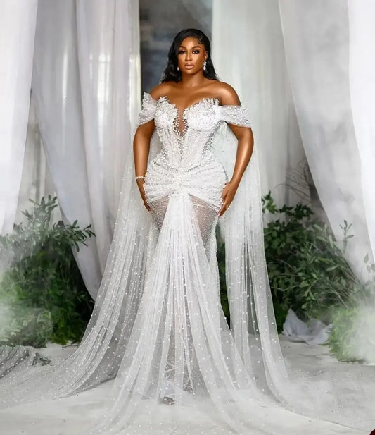 C2023-OS35P - off the shoulder fitted plus size beaded wedding gown