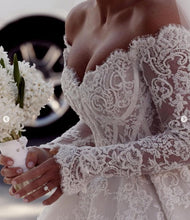 C2024-LSL78 - off the shoulder lace wedding ball gown with long sleeves