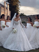 C2024-LSL78 - off the shoulder lace wedding ball gown with long sleeves