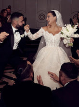 C2024-LSL78 - off the shoulder lace wedding ball gown with long sleeves