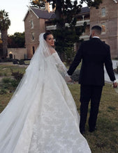 C2024-LSL78 - off the shoulder lace wedding ball gown with long sleeves