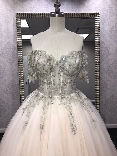 C2025-GLM2 - strapless off the shoulder beaded bodice wedding ball gown