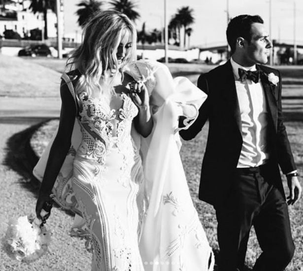 C2020-MArnold – ornate sleeveless fit-to-flare embroidered wedding gown