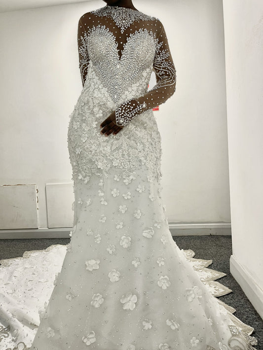 C2025-EA2840 - long sleeve bling beaded wedding gown