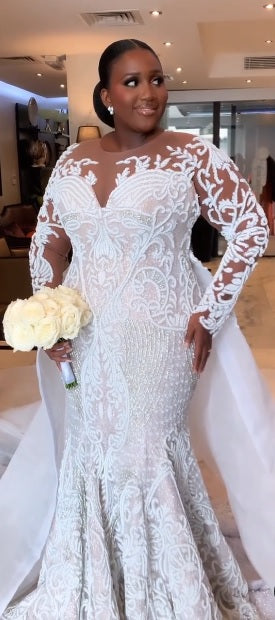 C2025-NLSPS - beaded long sleeve plus size wedding gown