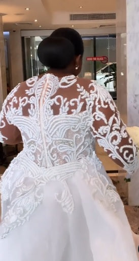 C2025-NLSPS - beaded long sleeve plus size wedding gown